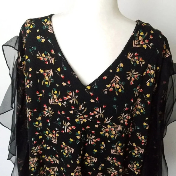 Second Sight Women Black Floral Casual Short Dress Long Sleeve Ruffles Size 7 - Picture 5 of 9